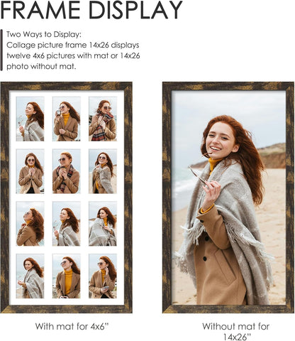 DUENPY 14x26 Collage Picture Frame 4x6 Collage Picture Frame Displays Twelve 4x6 inch Photos Available Horizontal Wall Mounting Display and Vertical Black - Colors B