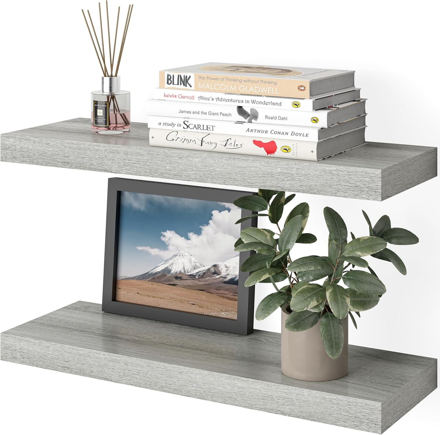 Ballucci Floating Shelves for Wall, 48" Wood Wall Shelf Set of 2, with Invisible Brackets for Bathroom, Living Room, Bedroom, Kitchen, Nursery, 8" Deep, Black