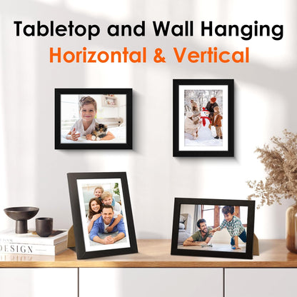 FIXSMITH 8x10 Picture Frame Set of 2, Photo Frame with HD Plexiglass, Display Pictures 5x7 with Mat or 8x10 Without Mat Multi Picture Frames Collage for Tabletop or Wall Display, Black