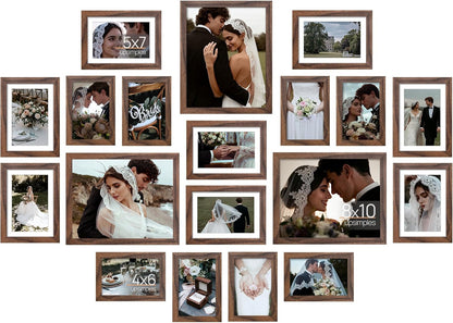 upsimples 19 Pack Picture Frames Collage Wall Decor for Mounting or Tabletop Display, Photo Gallery Frame Set for Family, Multi Sizes Including 8x10, 5x7, 4x6, Brown