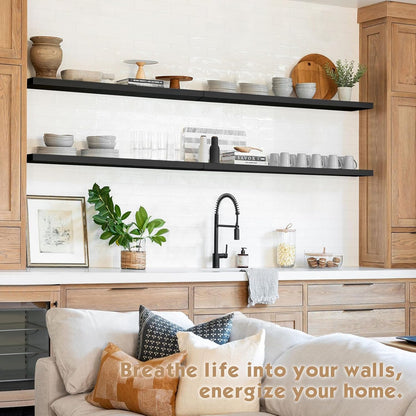Forbena 36 Inch Floating Shelves for Wall Long Set of 3, Large Deep Wall Shelves for Bedroom Living Room Decor, Rustic Wood Floating Shelf for Kitchen Closet Office TV Plants Books (Dark Brown)