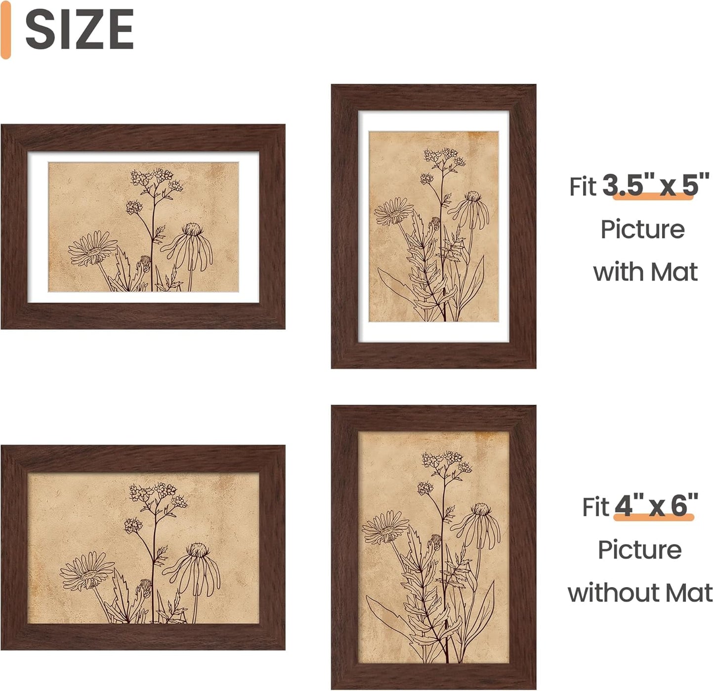 upsimples 5x7 Picture Frame Set of 10, Display Pictures 4x6 with Mat or 5x7 Without, Multi Photo Frames Collage for Wall or Tabletop Display, Black