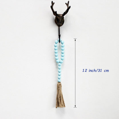 CVHOMEDECO. Wood Beads Garland with Tassels 3 PCS Farmhouse Rustic Wooden Prayer Bead String Wall Hanging Accent for Home Festival Decor. Natural
