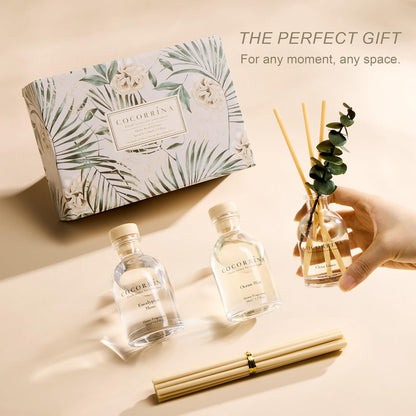 COCORRÍNA Eucalyptus Reed Diffuser Set of 3 - Lavender Eucalyptus, Black Forest, Clean Cotton Scents, 1.7 fl oz Each, Total 5.1 oz, Scented Oil Diffusers for Home & Office﻿
