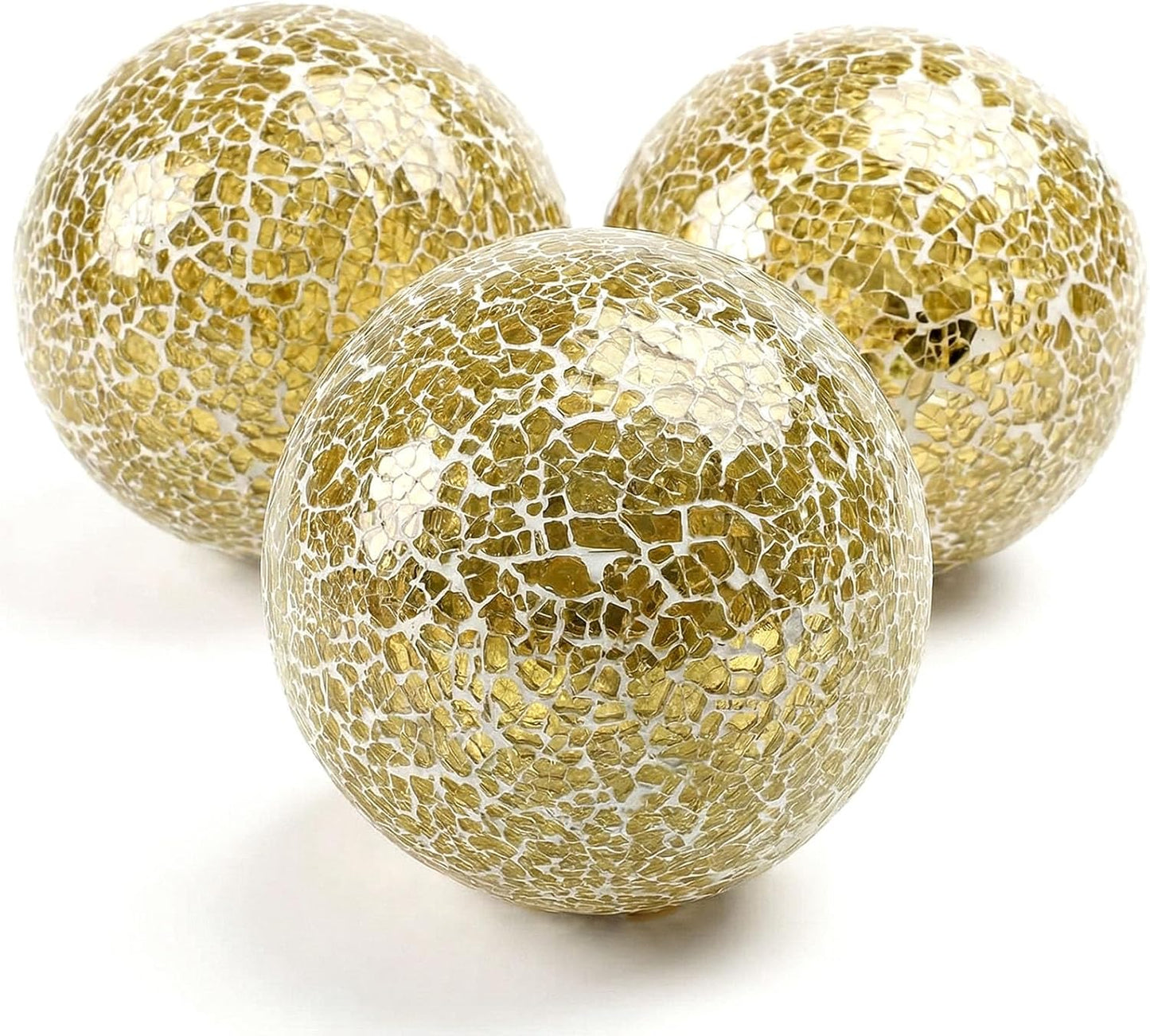 DomeStar 3PCS Decorative Balls, Mosaic Glass Orbs Centerpiece Balls 4inch Gold Orbs for Decorate Bowls Vases Tables Wedding Party