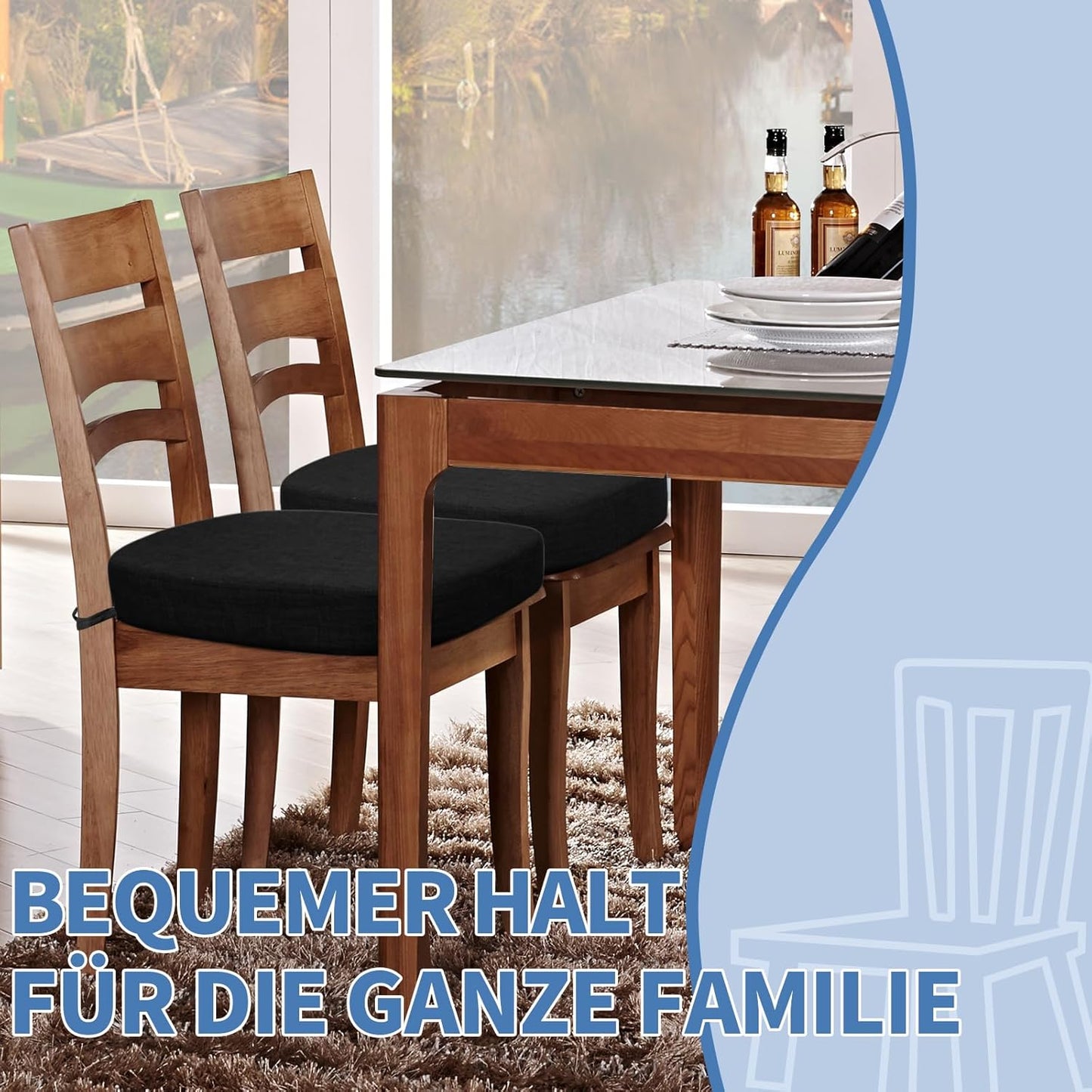 BUYUE Thickened 2.5" Friendly Woven Fabric Dining Chair Cushion, U-Shape High Density Foam Comfortable Chair Pad for Kitchen, Slip Resistant Indoor Seat Cushion (1 Piece, Dark Gray)