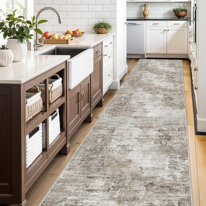 2x3 Washable Non-Slip Area Rug - Soft Low Pile Throw Rug for Kitchen Entryway Bedroom - Modern Indoor Door Mat with Rubber Backing (Beige Grey) - Colors B