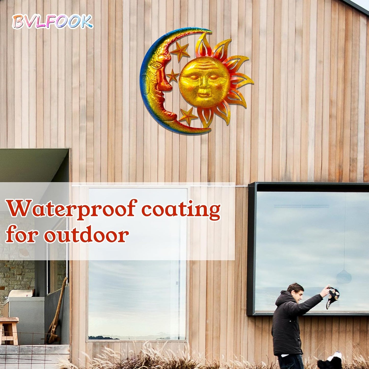 Large Sun Wall Art Decor 45 inch Metal Wall Art, Retro Hanging Decor, Valentine Wall Decorations for Patio,Yard,Garden,Fence,Living Room