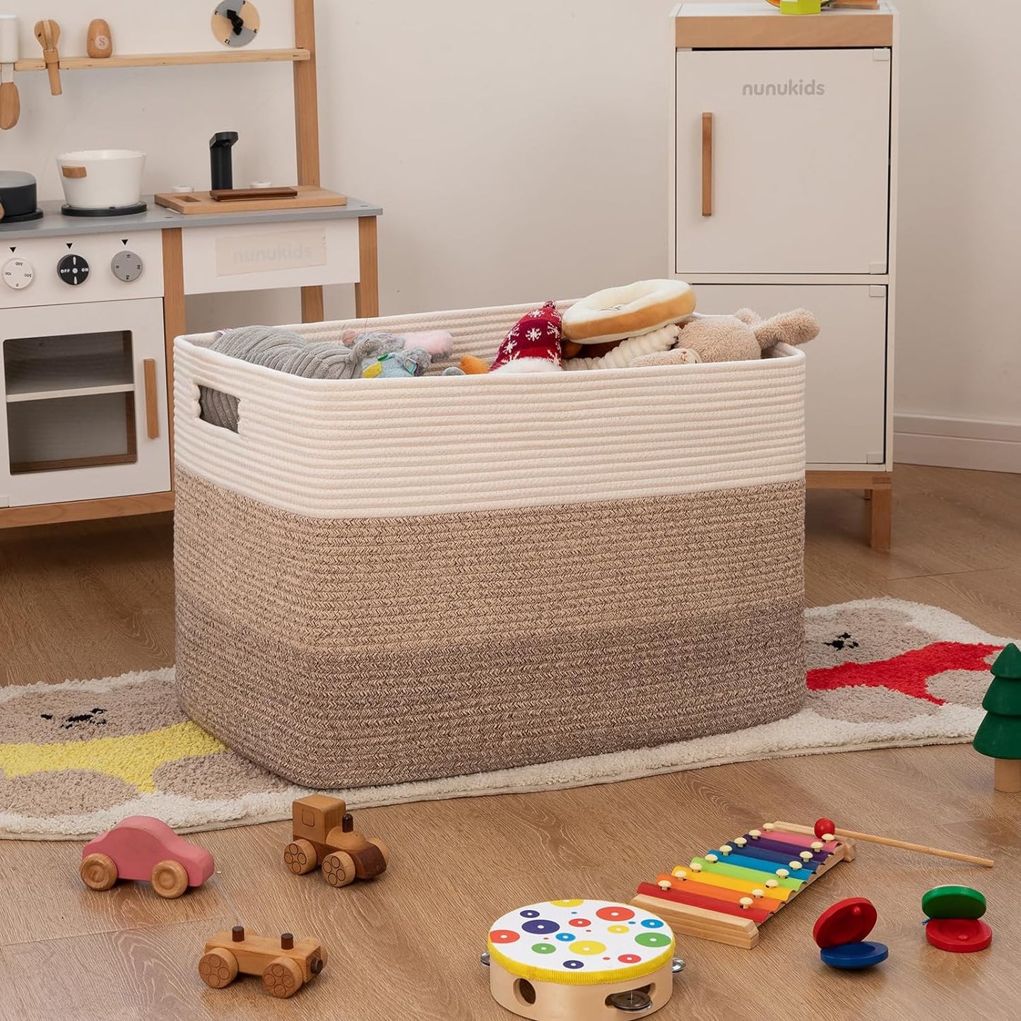 OIAHOMY Large Blanket Basket, 22”x17”x12” Rectangle Woven Baskets, Nursery Blanket Storage Living Room, Toy Storage With Handle, Large Baskets for Organizing-Gradient Yellow
