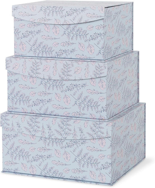 Soul & Lane Decorative Storage Boxes with Magnetic Closure, Set of 3 Memory Keepsake Boxes with Lids, Cardboard Storage for Gifts, Organizing, and Home Décor, Manor Blue