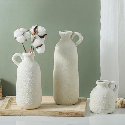 Ceramic Vase Set of 3 | Neutral Vase Home Decor with Handle | Pottery Modern Farmhouse Vases Pampas Grass Flower Vases for Home Decor Table Living Room Centerpieces Mantel Decor - Multicolor