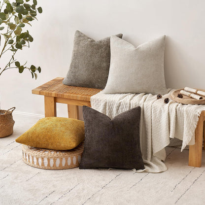 MIULEE Pack of 4 Couch Throw Pillow Covers 18x18 Inch Neutral Soft Decorative Chenille Pillow Covers Farmhouse Boho Cushion Covers for Mid Century Modern Spring Home Decor Sofa Bedroom Living Room