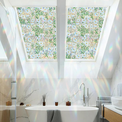 Countewol Window Privacy Film Stain Glass Window Film Rainbow Window Film Window clings Non-Adhesive Reusable Decorative for Room (Leaf Rainbow, 17.5 x 78.7 in)