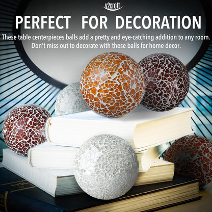 2.4 in Decorative Orbs Glass Balls Set of 6,Mosaic Sphere Globe for Whole Housewares,Wedding/Birthday,Bowls,Vases Dining Table Centerpieces (Gold)