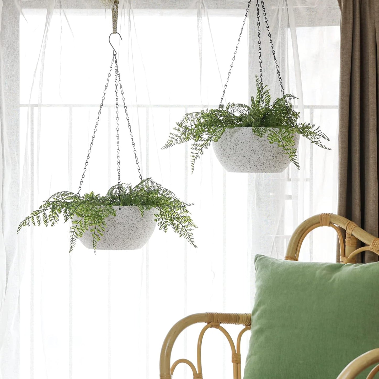 T4U Hanging Planters for Indoor Plants, 10 Inch Hanging Planter Outdoor 2 Pack, Hanging Basket with Drainage Holes, Hanging Plant Holder Indoor, Flower Pots, Plant Pots for Garden, Grey