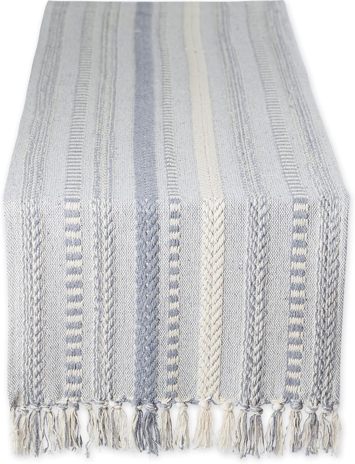DII Farmhouse Braided Stripe Table Runner Collection, 15x72 (15x77, Fringe Included), Black