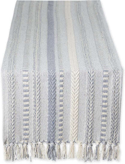 DII Farmhouse Braided Stripe Table Runner Collection, 15x72 (15x77, Fringe Included), Black