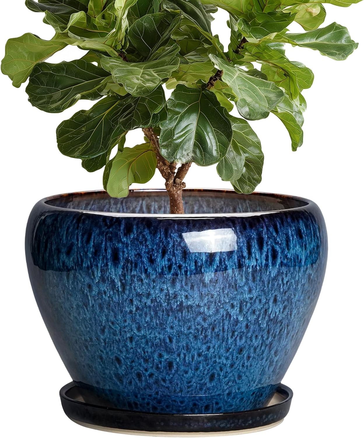 6 Inch Plant Pot - Ceramic Pots for Plants with Drainage Hole and Saucer, Round Succulent Planter Indoor Outdoor, Modern Flower Pot for Snake Plants, Home Decor, Gifts for Plant Lover, Blue