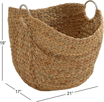 Deco 79 Seagrass Handmade Decorative and Functional Storage Basket Large Woven Basket Organizer with Ring Handles, Basket for Storage 20" x 18" x 19", Brown