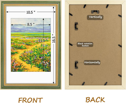 Golden State Art,11x14 Ornate Picture Frame for 8x10 Photo with Mat or 11 x 14 Prints without Mat,Real Glass Wall Display(Color:Green Gold)
