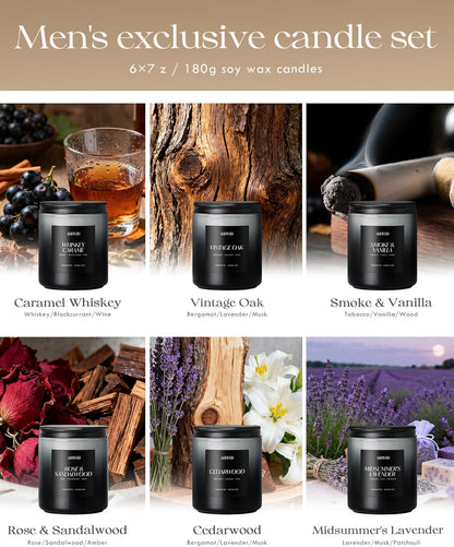 AOOVOO Scented Candles Set - 6 Pack Men Candles for Home Scented, 42 oz Soy Wax, 300 Hour Long Lasting Candle, Soy Candle Gifts Set for Men, Birthday, Valentine, Christmas, Anniversary Present