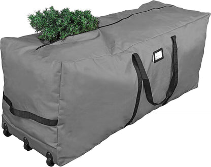 ProPik Rolling Christmas Tree Storage Bag, Fits Up to 9 Ft Tall Disassembled Trees, 28" H X 16.5" W X 60" L, Extra Large Heavy Duty Xmas Storage Container with Wheels & Handles, 600D Oxford (Green)