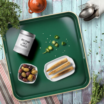 Green Decorative Tray with Handles, Versatile Serving Tray for Coffee Table, Ottoman, Ideal for Serving, Displaying, Organizing, 15.7"*10.2"*1.57"