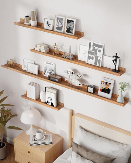 Axeman Oak Picture Ledge Shelf, 48 Inch Floating Shelves Set of 2, Solid Oak Wood Wall Shelves with Lip, Wall Decor Storage for Bedroom Living Room Bathroom Kitchen Nursery Photo Picture, Natural Oak