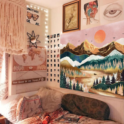 Zussun Black and White Tapestry Starry Night Mountain Tapestries for Bedroom Aesthetic Moon and Stars Tapastry's Wall Hanging Dark Nature Forest Wall Tapestry for Living Room Dorm (48'' × 36'')