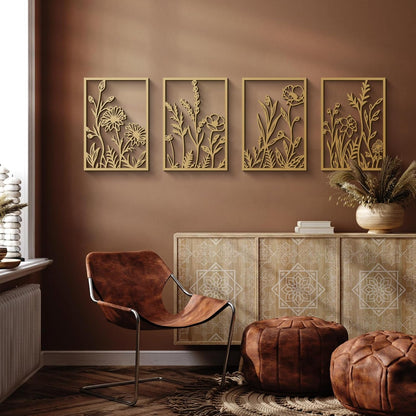 Glamativity 4 Pack Gold Wall Art Decor, Minimalist Single Line Real Metal Wall Art, Woman's Body Shape Abstract Wall Art (Gold Classic Style, 17 x 11.8'')