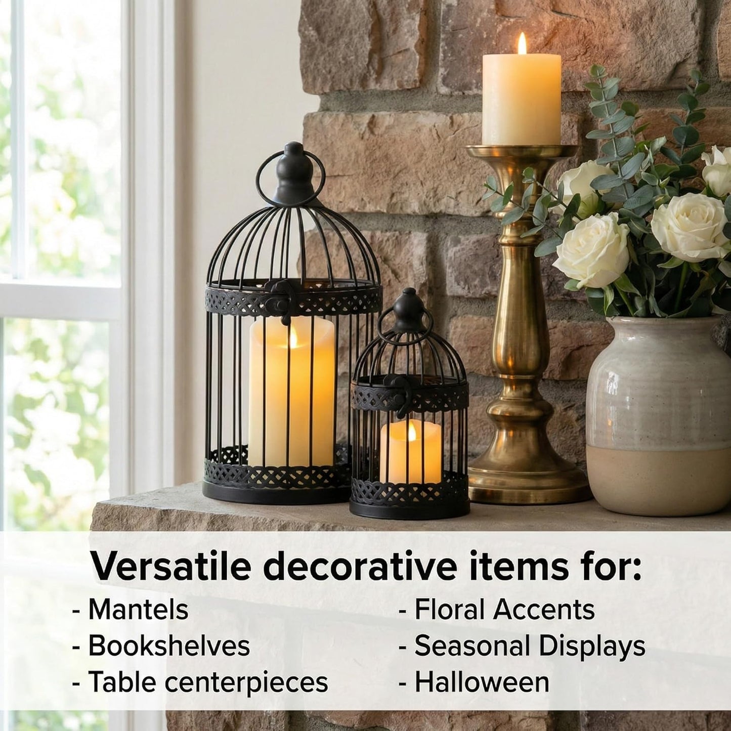 Vela Lanterns Bird Cage Decor Candle Holder Lantern Decorative Wedding Table Centerpiece Decorations, White, Small, Set of 4