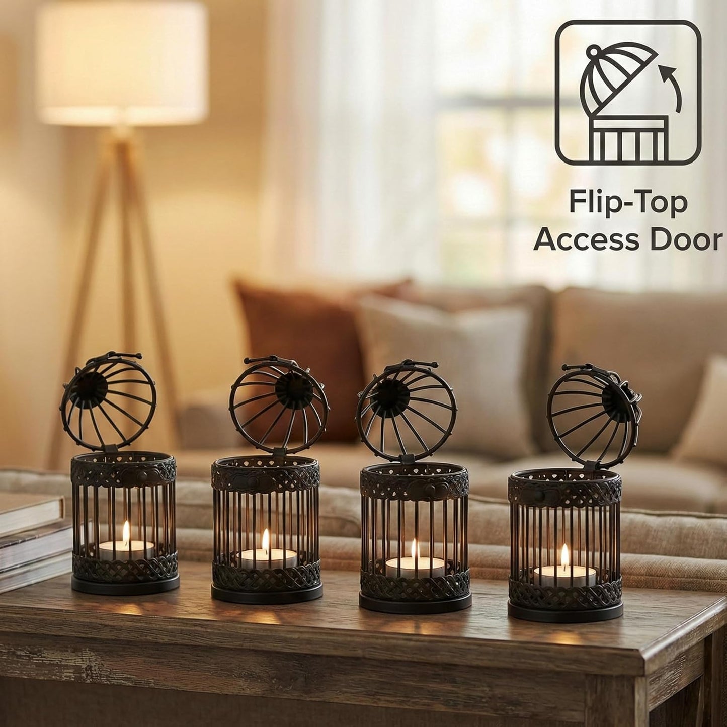 Vela Lanterns Bird Cage Decor Candle Holder Lantern Decorative Wedding Table Centerpiece Decorations, White, Small, Set of 4