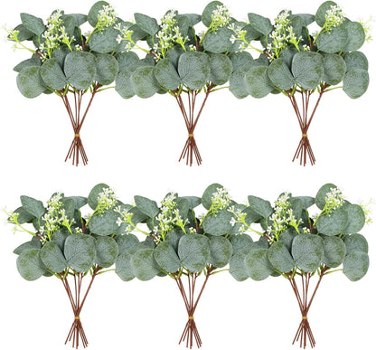 ZeKonan 40 Pcs Artificial Eucalyptus Stem, Fake Silver Dollar Eucalyptus Leaves Stems Bulk Real Touch Faux Leaf Branches for DIY Bouquets Floral Arrangement Wedding Home Decor