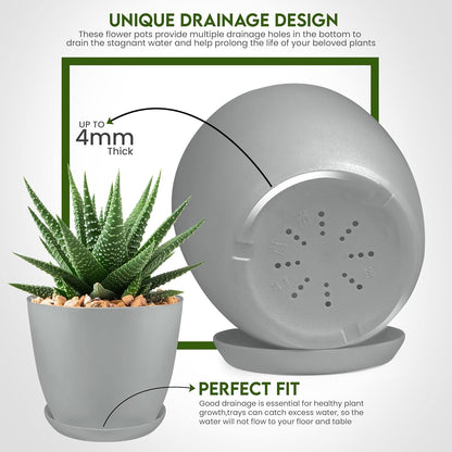 Utopia Home Plant Pots Indoor with Drainage Holes – Set of 5 White Plastic Flower Pots (7/6.6/6/5.3/4.8 Inch) – Modern Planters for Indoor Plants, Room & Office Décor, Great Stocking Stuffers