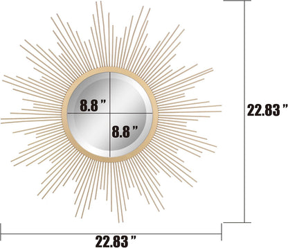 Stonebriar Round 23" Antique Gold Metal Starburst Hanging Wall Mirror with Attached Mounting Bracket, Decorative Decor for the Living Room, Bedroom, Bathroom, Hallway, and Entryway