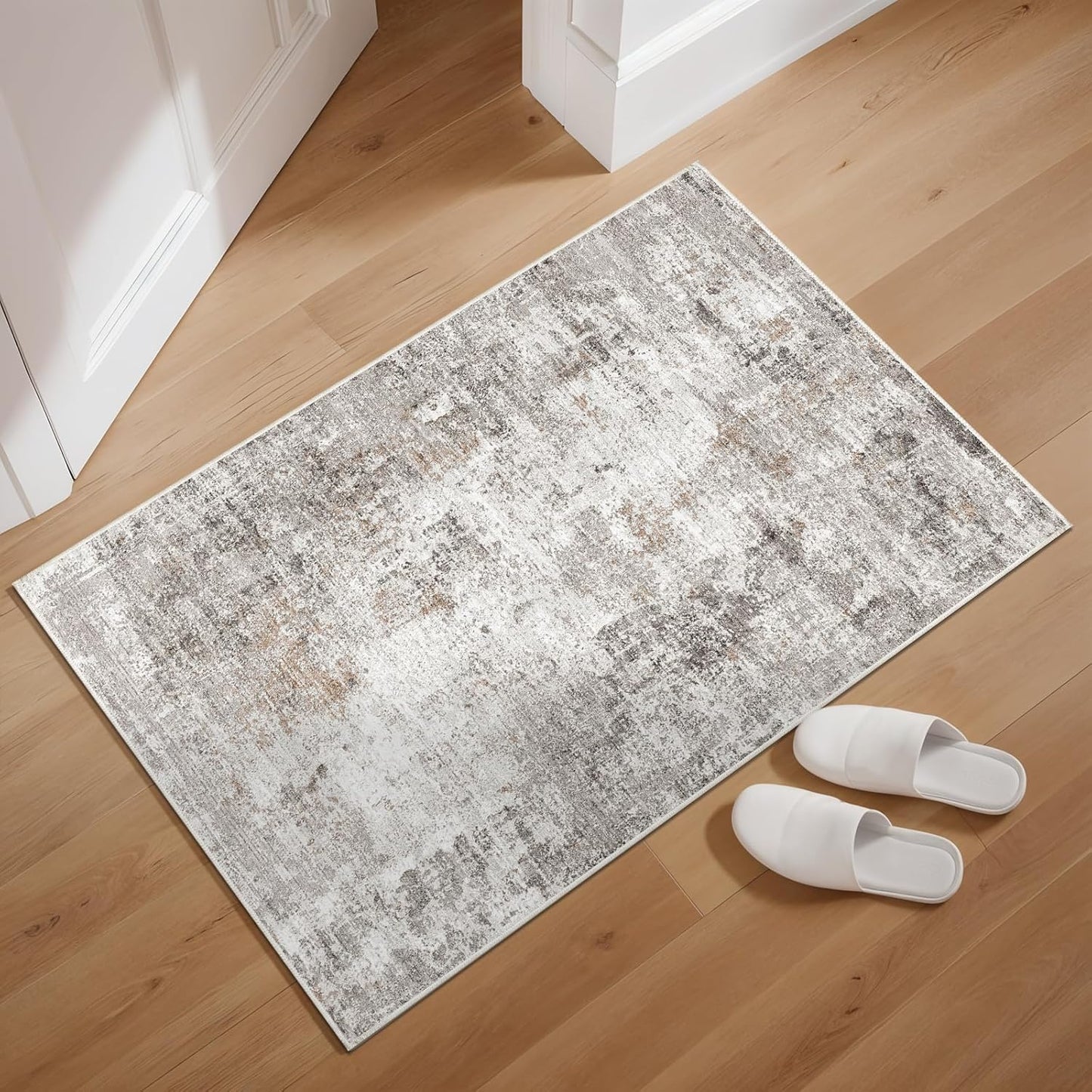 2x3 Washable Non-Slip Area Rug - Soft Low Pile Throw Rug for Kitchen Entryway Bedroom - Modern Indoor Door Mat with Rubber Backing (Beige Grey) - Colors A