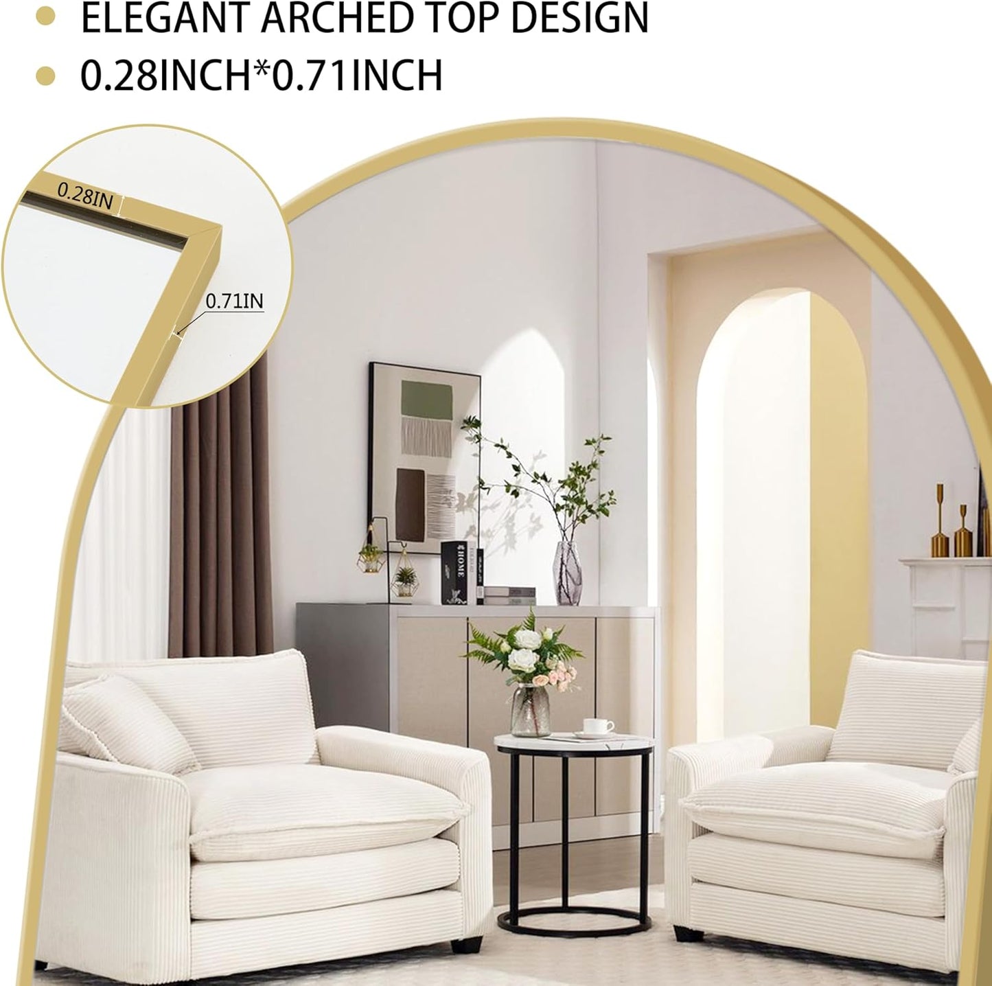 Simple Deluxe Arched Full Length Mirror, 71"x26"Large Floor Mirrors, for Wall Door Bedroom Bathroom Living Room (Gold)