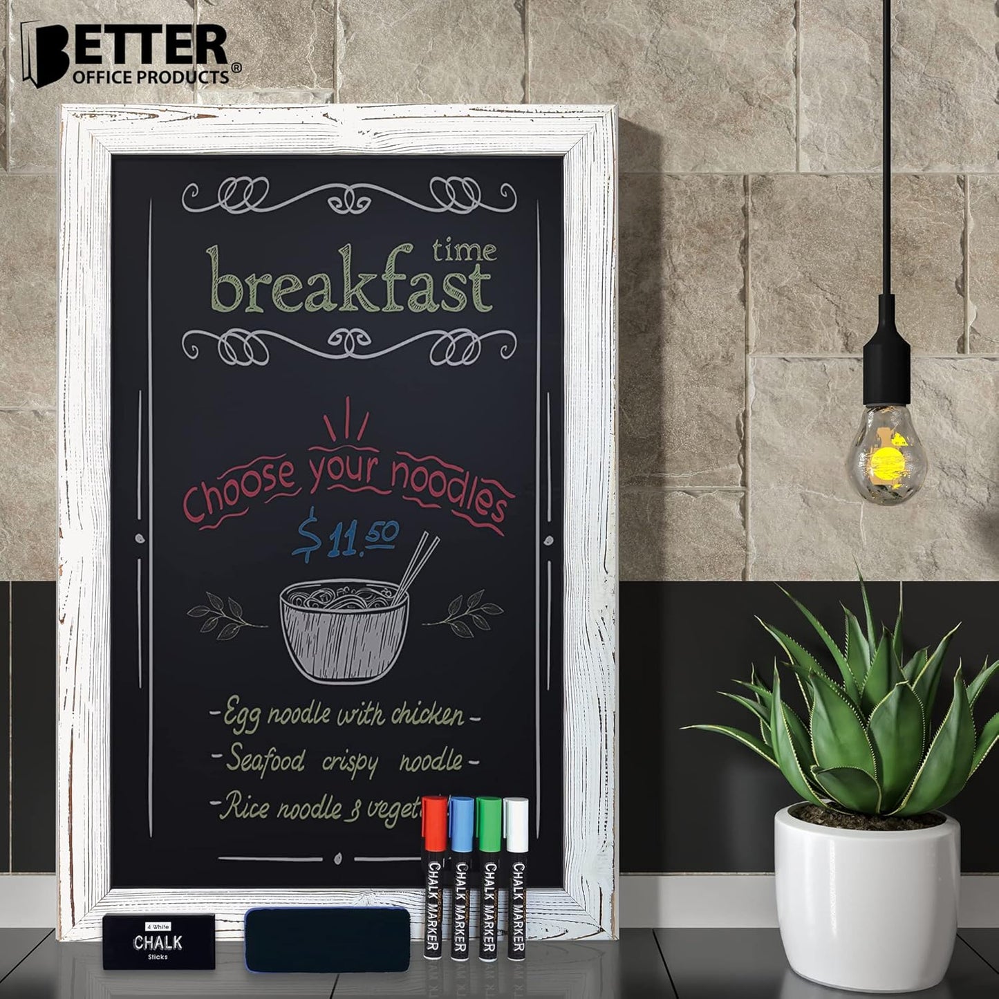 Better Office Products Magnetic Chalkboard, 20x30 Rustic Wood Frame Chalkboard Sign, Wall Mount Vertical/Horizontal, Includes Chalk Markers, Eraser, Chalk Board Easel Sign for Home Business Decor