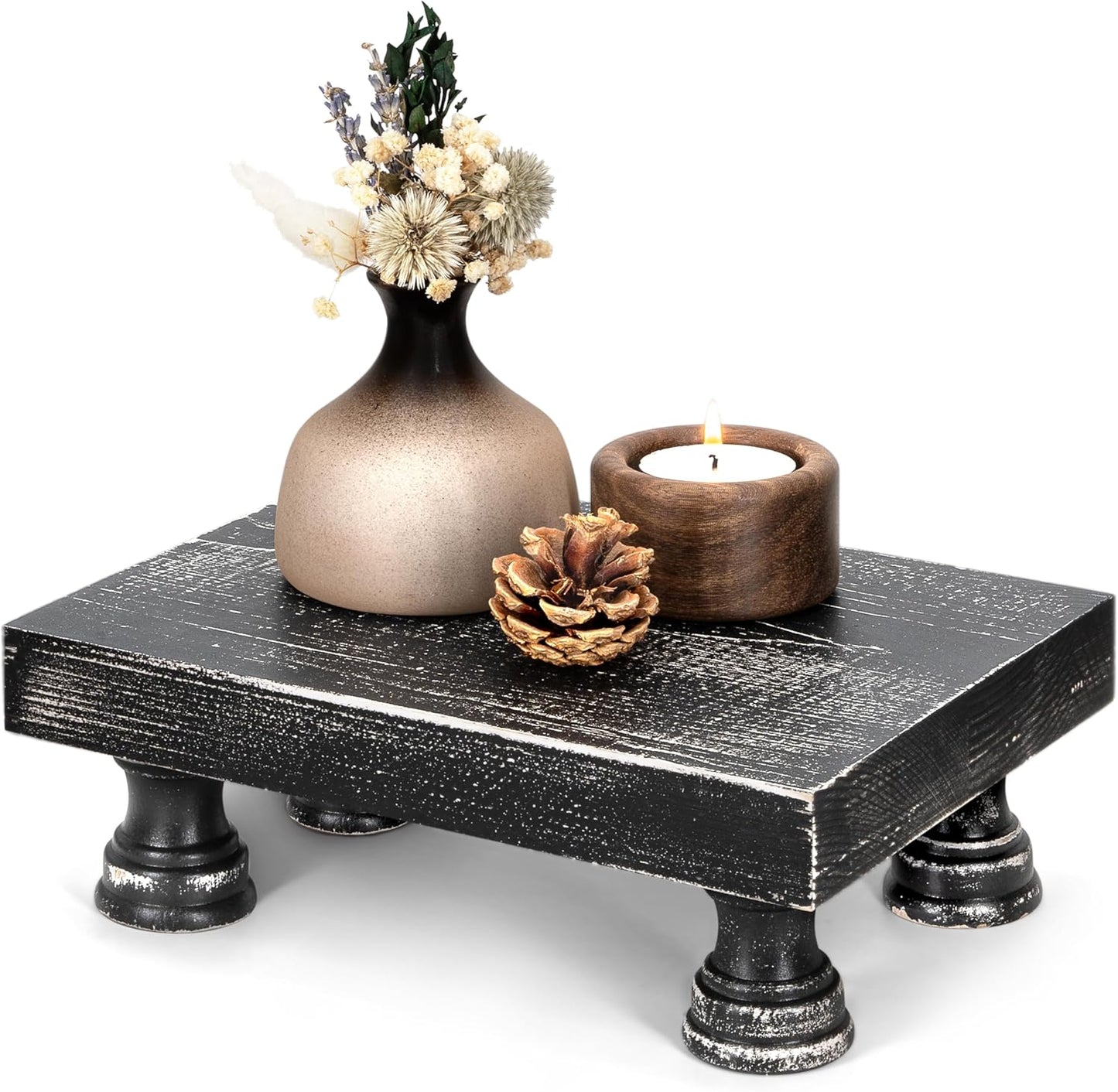 EOSAHR Farmhouse Riser for Room Decor : Decorative Pedestal Stand For Display Your Home Decorations and Uniquely Soap Stand - Rustic Bathroom Counter Tray and Kitchen Decor (Natural Wood)