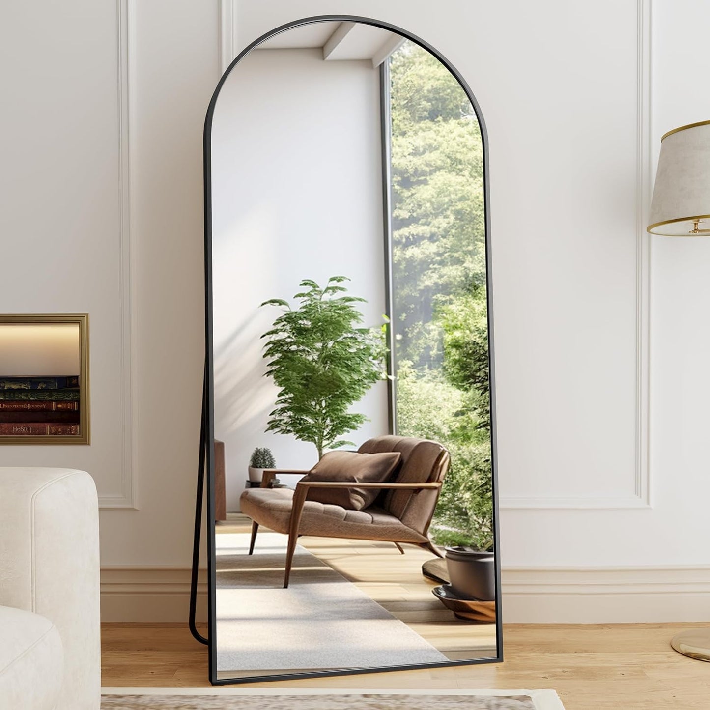 Mirror Full Length, 71"x26" Arched Full Length Mirror, Arch Mirror with Stand, Large Standing Mirrors, Oversized Full Body Mirrors with Aluminum Frame for Bedroom, Living Room (White)