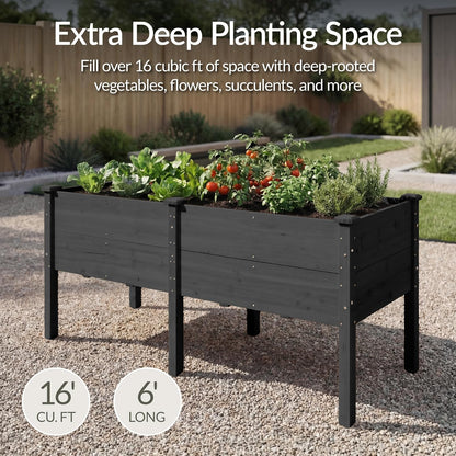 Best Choice Products 72x24x30in Raised Garden Bed, Elevated Wood Planter Box Stand for Backyard, Patio, Balcony w/Divider Panel, 6 Legs, 300lb Capacity - Natural