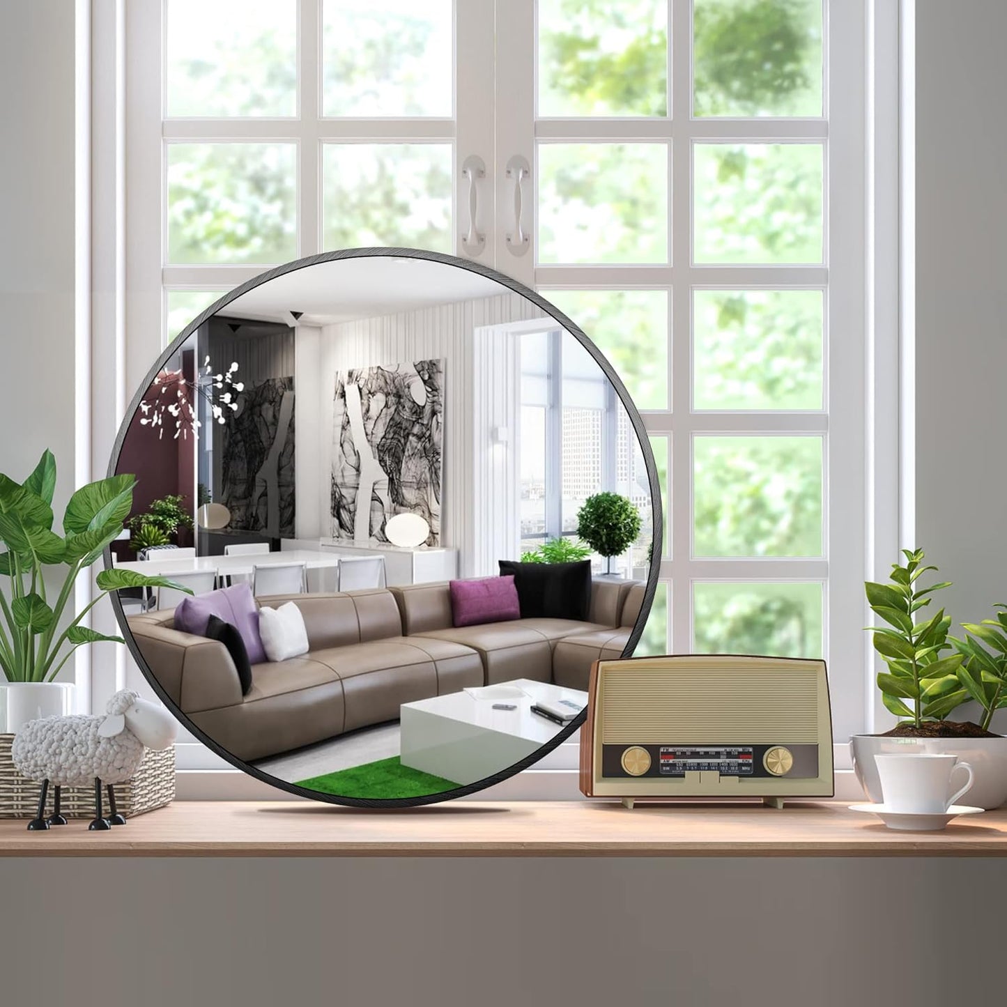 Itrue 12 Inch Small Round Decorative Wall Mirror, HD Silver-Coated Glass with Brushed Black Metal Frame, Minimalist Modern Accent Mirror for Vanity, Narrow Walls, Bathroom, Bedroom & Entryway