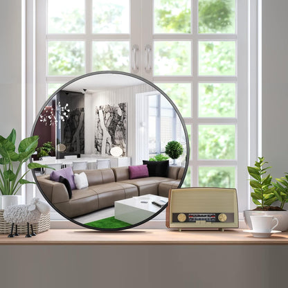 Itrue 12 Inch Small Round Decorative Wall Mirror, HD Silver-Coated Glass with Brushed Black Metal Frame, Minimalist Modern Accent Mirror for Vanity, Narrow Walls, Bathroom, Bedroom & Entryway