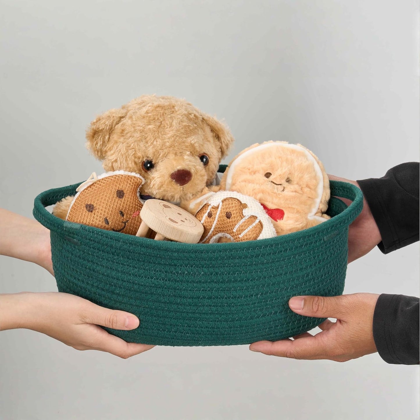 Small Woven Gift Basket Empty with Bag & Ribbon - Gifts for Mom, Baby Shower, Birthdays & Raffle - Cotton Rope Storage Basket for Dog Toys or Shelf - 12"x8"x5", White
