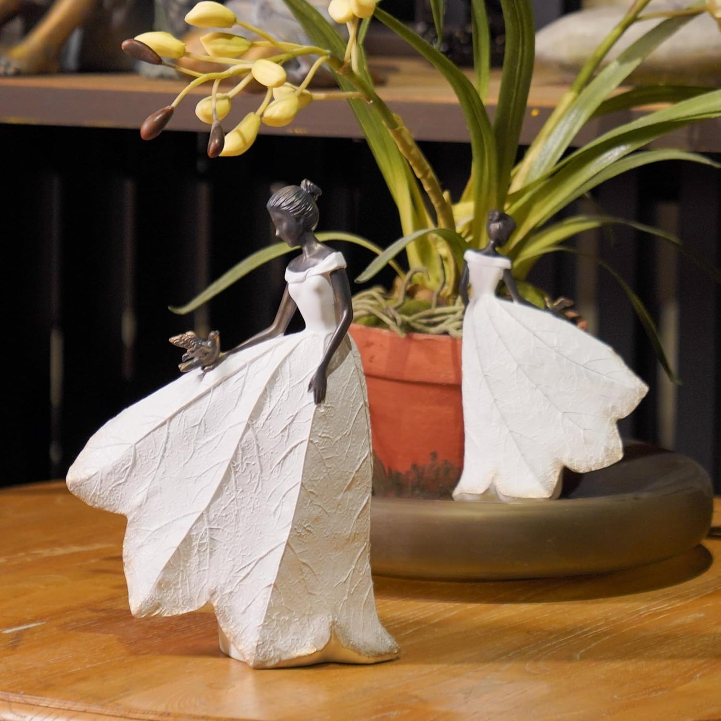 Guichifun Fairy Statue Collection Home Decoration - Leaf Angel Girls Resin Modern Table Decor for Living Room Office Sculpture Decor for Women Indoor Rustic Figurines Gift 5 x 3 x 7.5 Inch