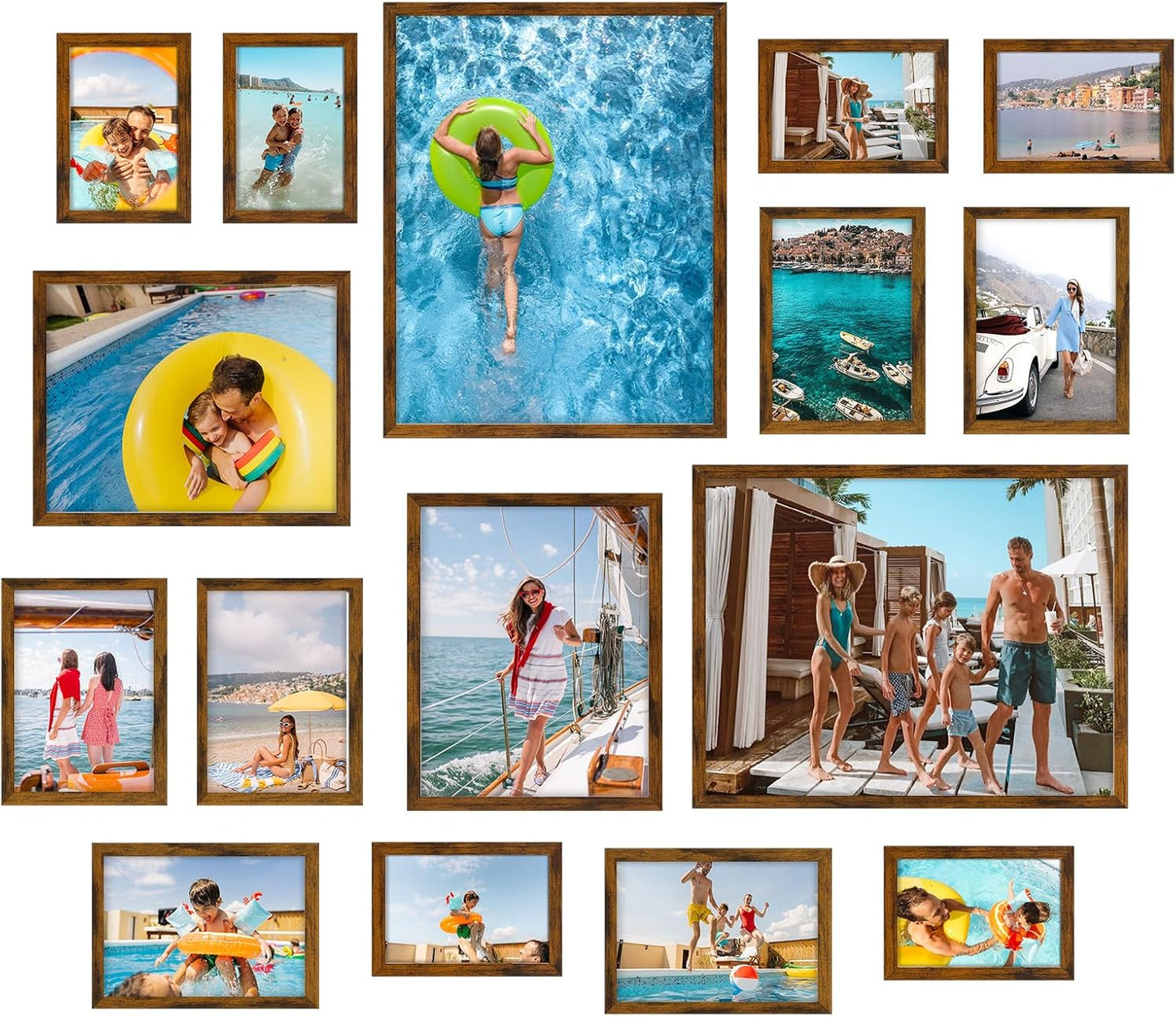 Giftgarden 16 Pack Gold Picture Frames for Multi Sizes Photos, Assorted Set Including Two 11x14, Two 8x10, Six 5x7, Six 4x6, Gallery Collage Frame for Wall or Tabletop Display