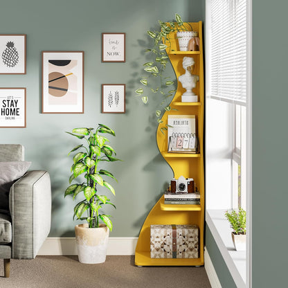 Tribesigns Corner Shelf, Modern 5-Tier Wall Corner Bookshelf, Stylish Corner Small Bookcase Storage Rack Plant Stand with Unique Shape for Living Room, Home Office (White, 1PC)