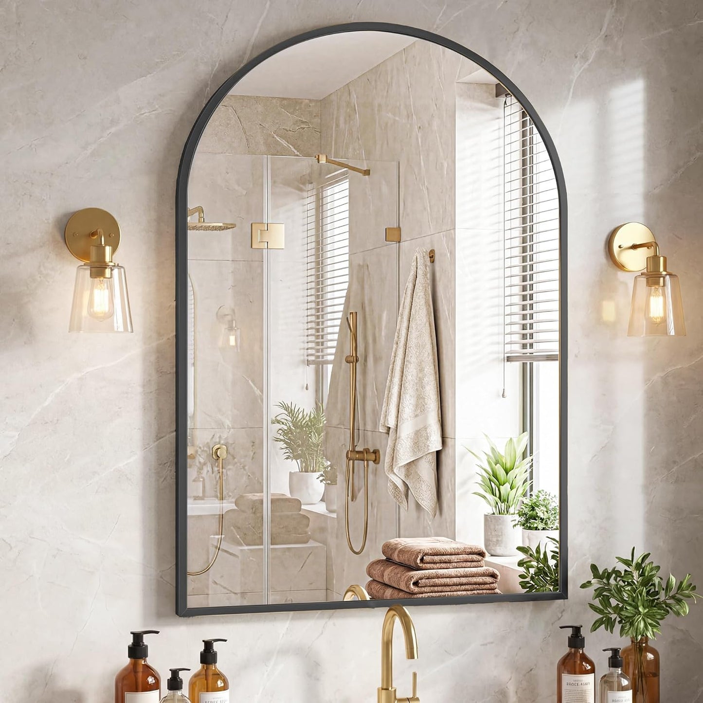 NEWBULIG 20IN Round Bathroom Wall Mirror, Modern Vanity Mirrors for Over Sink, HD Glass Decorative for Entryway, Bedroom & Living Room, Gold