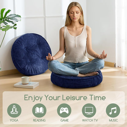 HIGOGOGO 6" Extra Thick Floor Pillow Cushion for Adults, Meditation Cushion Pillow, Large Square Floor Sitting, Tufted Corduroy Cover, for Tatami Living Room or Yoga, 22x22 Inch, 2Pack, Dark Grey