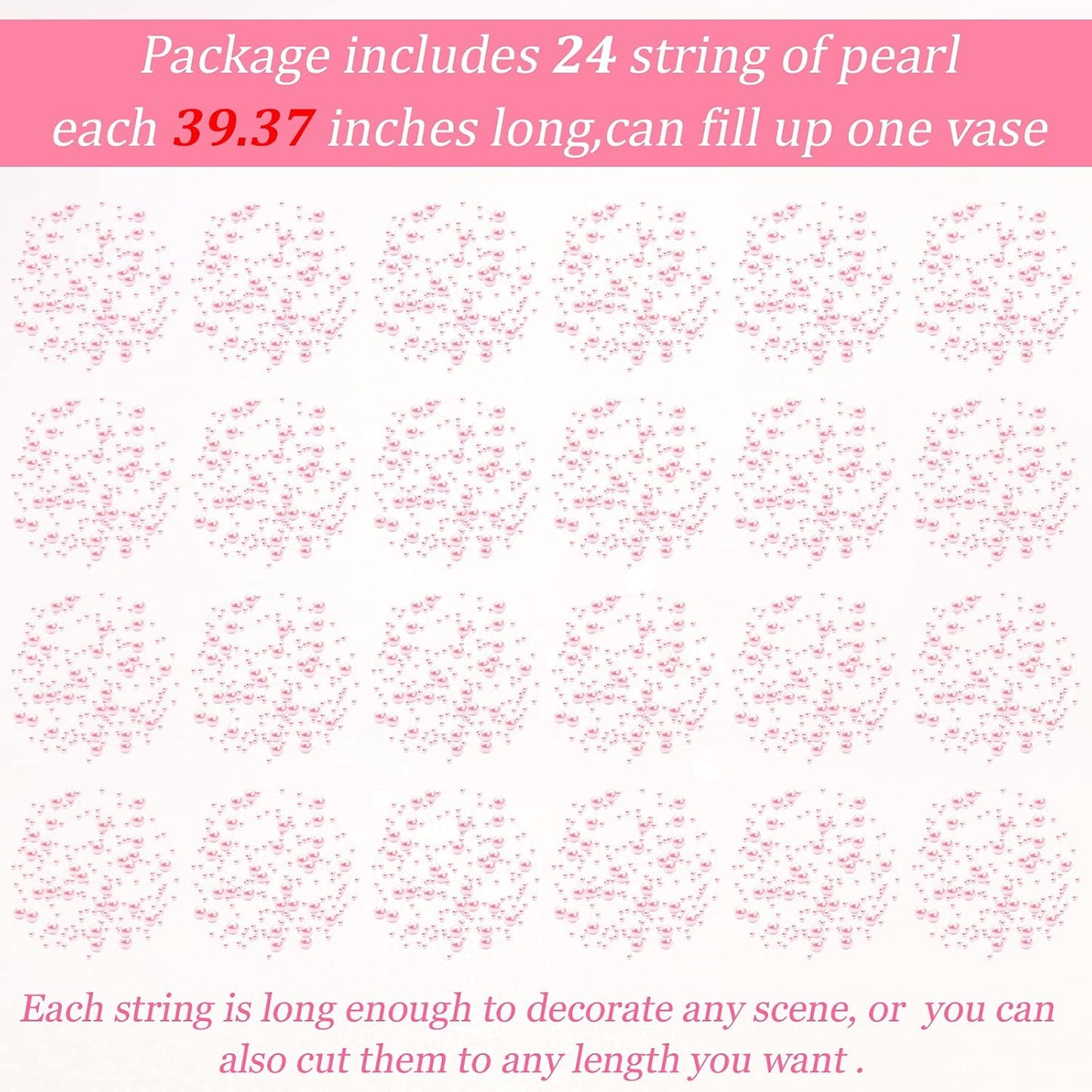Tondiamo 24 Pcs Artificial Pearl String for Floating Candle Faux Pearls Beads String Garland Centerpiece Decoration for Vases Filler Wedding Spring Holiday Party Decor(Gold)